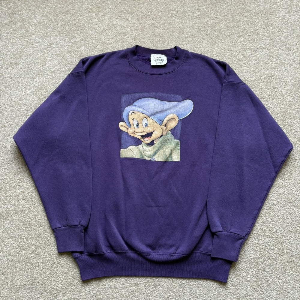 Vtg Disney Dopey Sweatshirt Mens Large‎ Purple Graphic Crewneck 90s Snow White